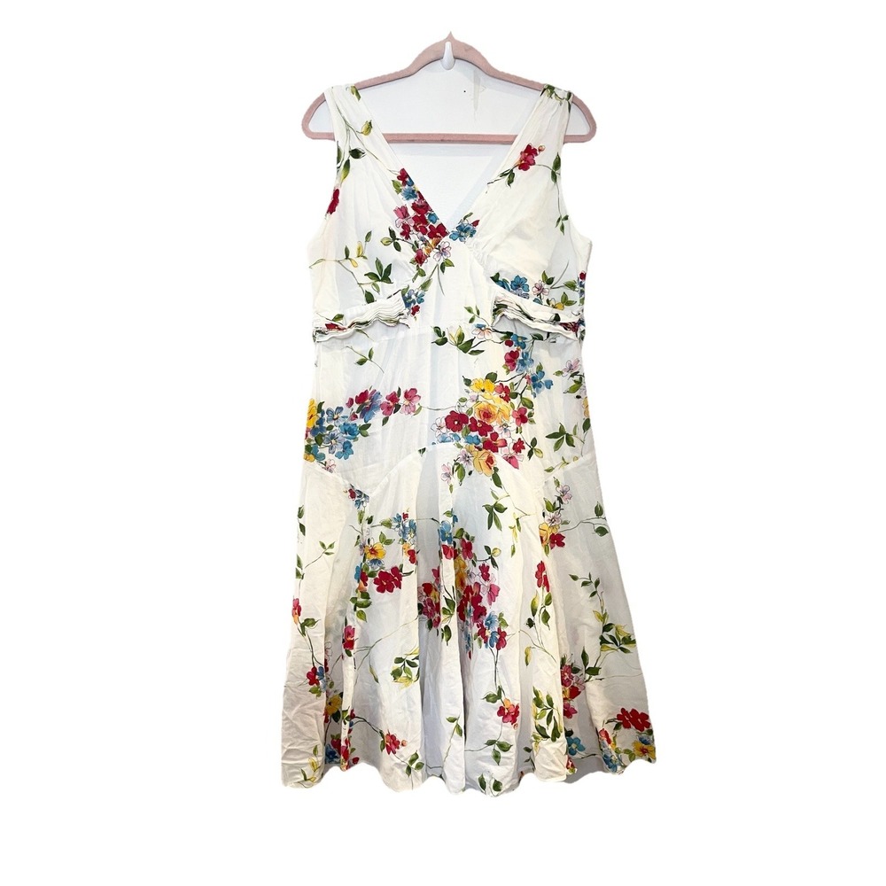 Bila White Floral A-Line‎ Sundress 90s Y2K V-Neck Tie Back Cottagecore Size M